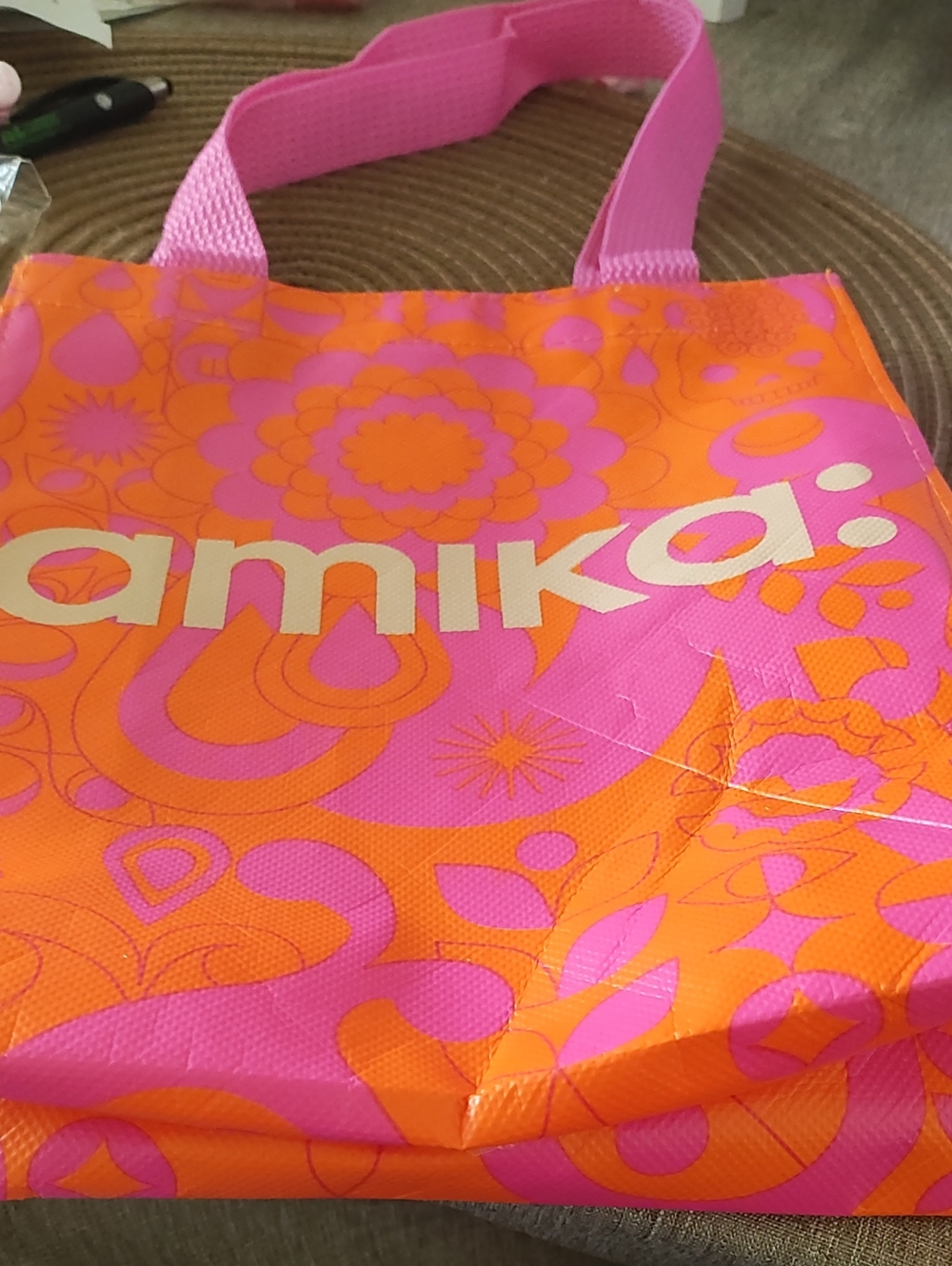 Amika Pink + Orange Floral Tote Bag with Pink Hair Clips
